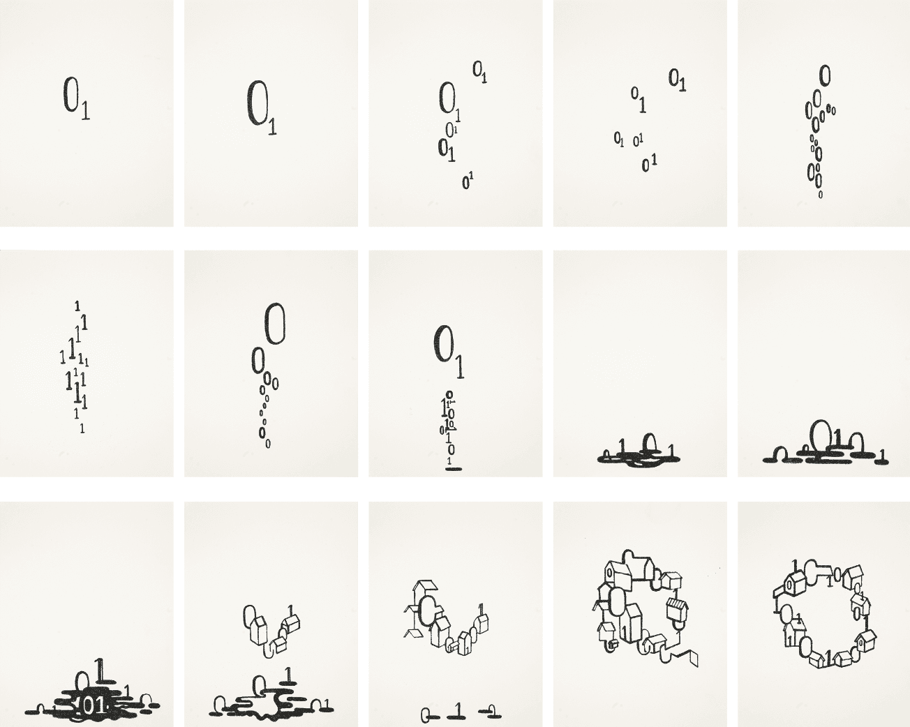 Het kunstwerk '01 is Fun' waarvoor kunstenaar Vittorio Roerade zich liet inspireren door publieksdata. Bestaat uit 15 tekeningen gebaseerd op nullen en enen.