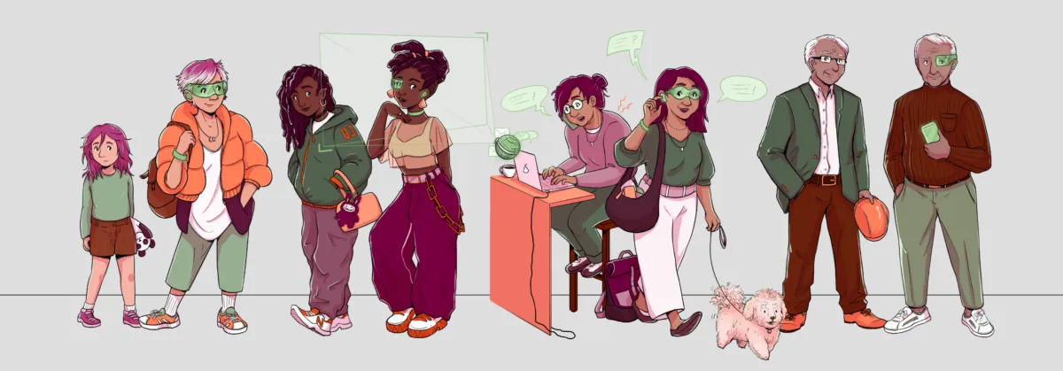 Animatie met figuren die verschillende generaties moeten voorstellen