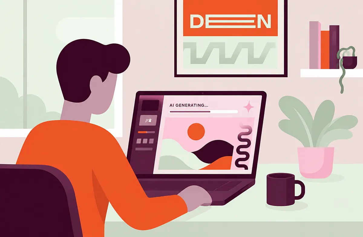Met AI gegeneerd beeld van een man achter een computer