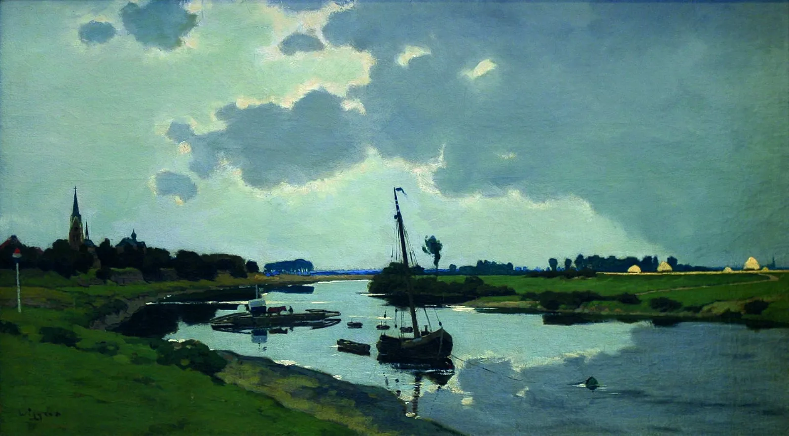 Schilderij uit de collectie van het Limburgs Museum. Afbeelding van de Maas bij Kessel geschilderd door Derk Wiggers.