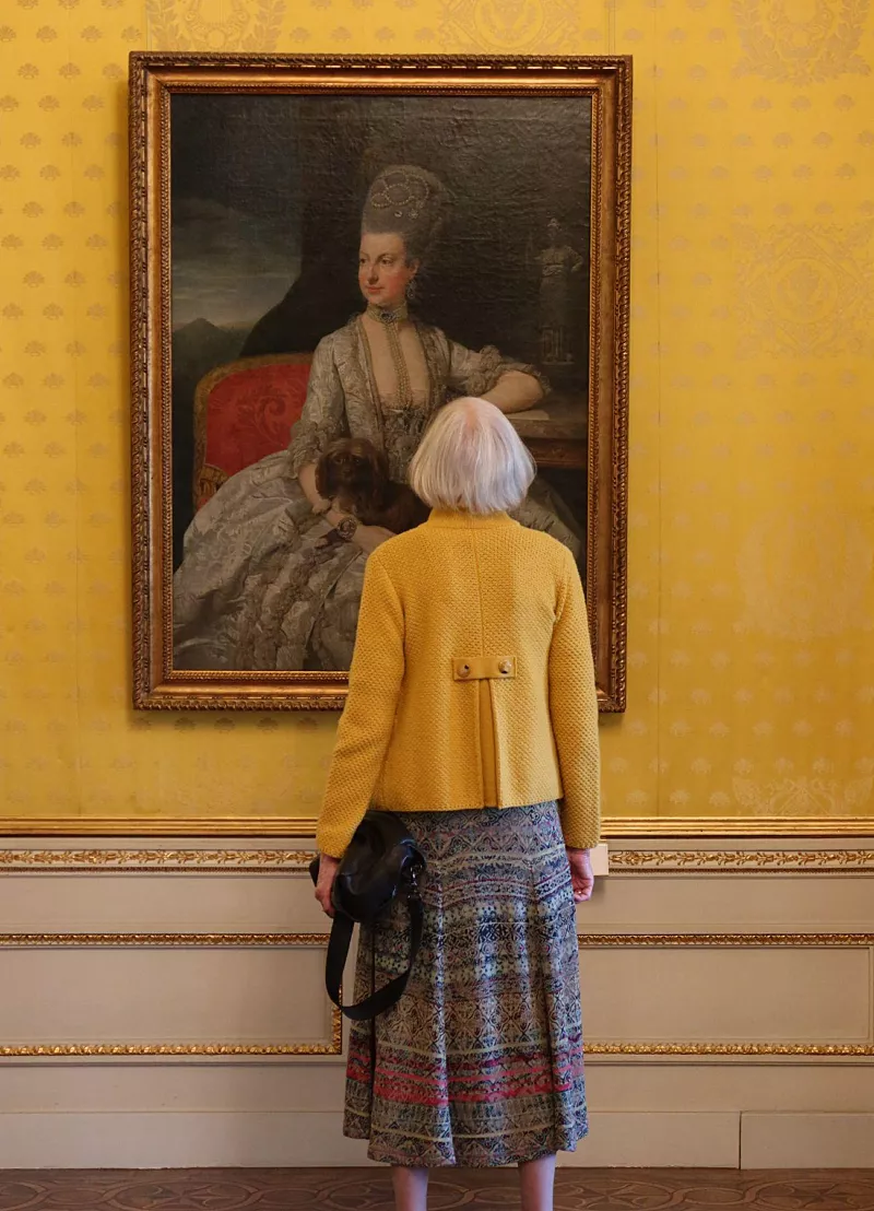 Museumbezoeker bekijkt schilderij